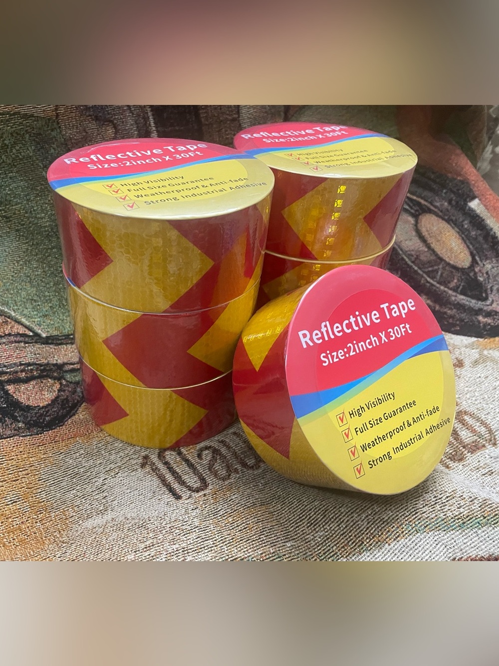 Lot of 7 Rolls 2”x 30” REFLECTIVE SAFETY TAPE Red Yellow/ Gold Arrow Trucks NEW